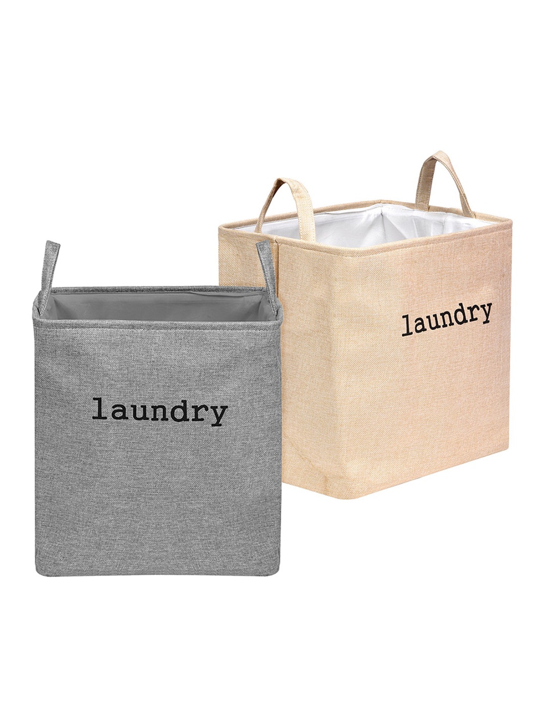 

Kuber Industries 2 Pcs Grey & Beige Printed Foldable Laundry Bags