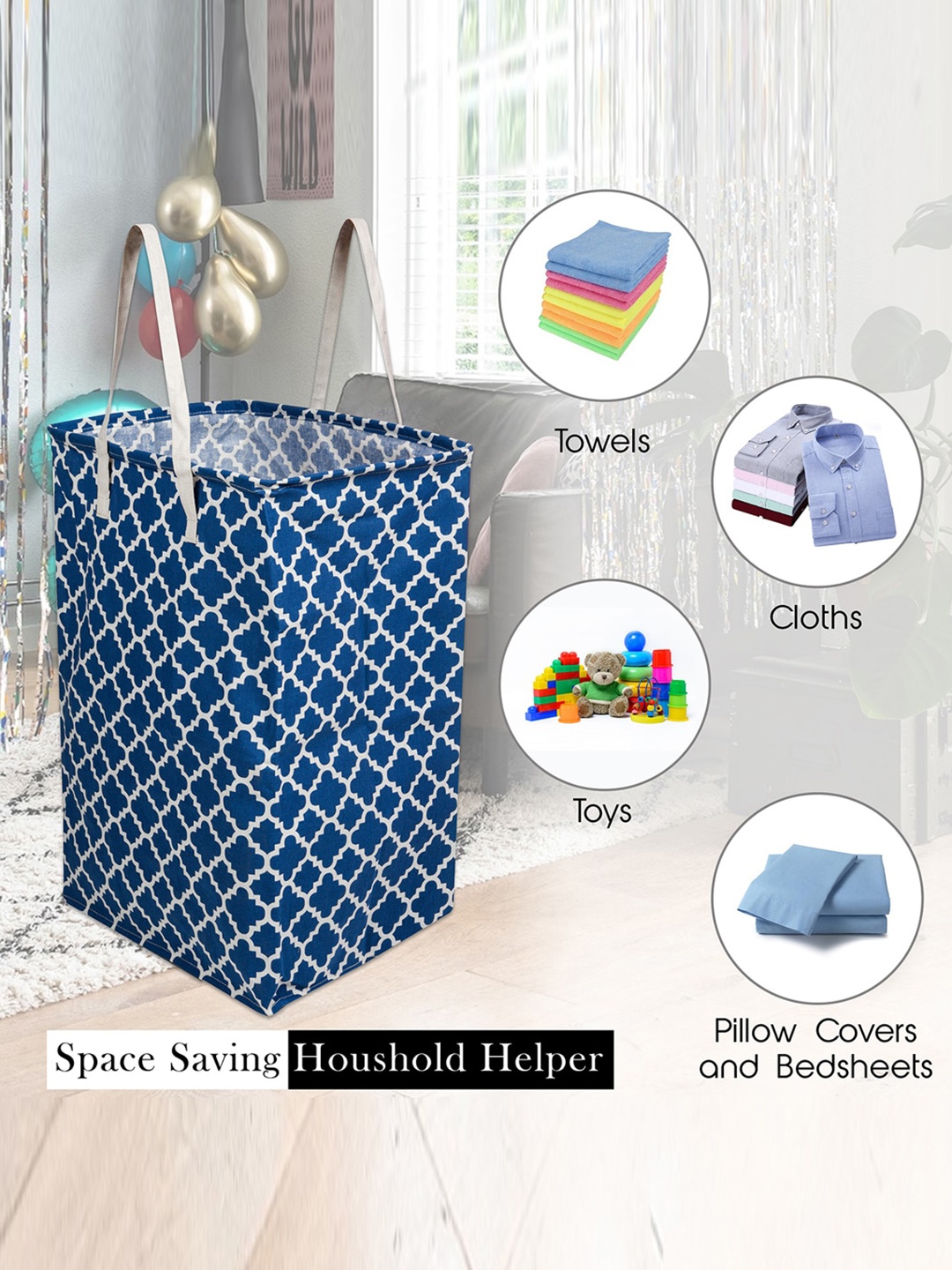 

Kuber Industries Blue 2 Pieces Printed Laundry Baskets