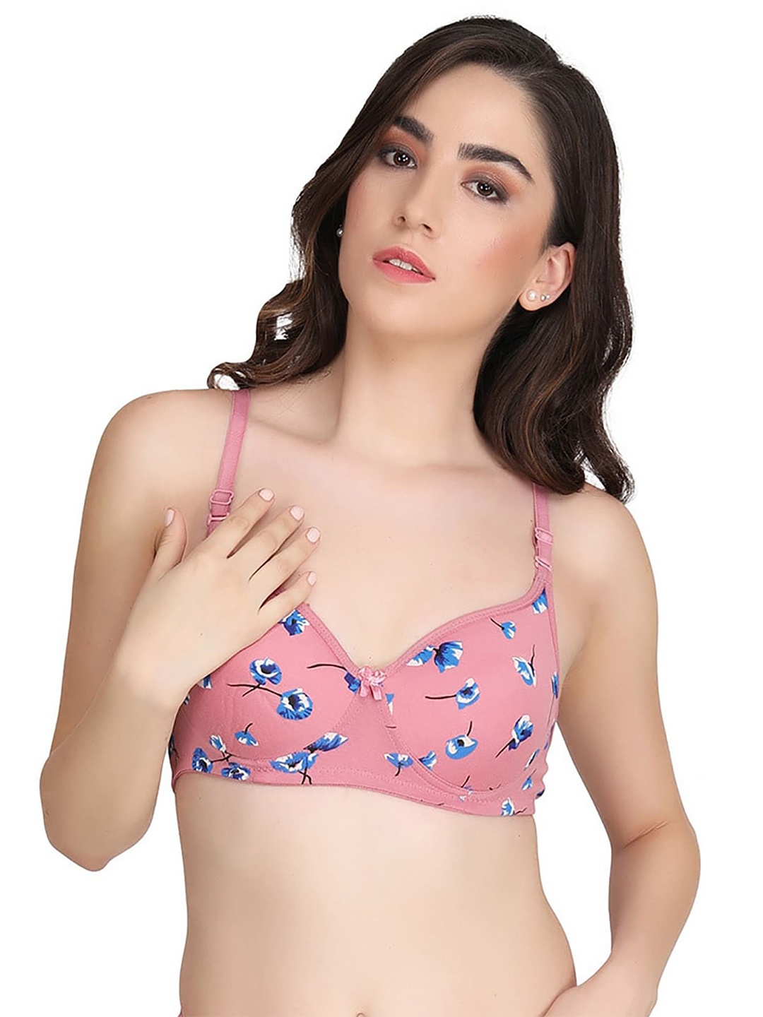 

AROUSY Floral Printed 360 Degree Support Full Coverage Minimizer Bra, Pink