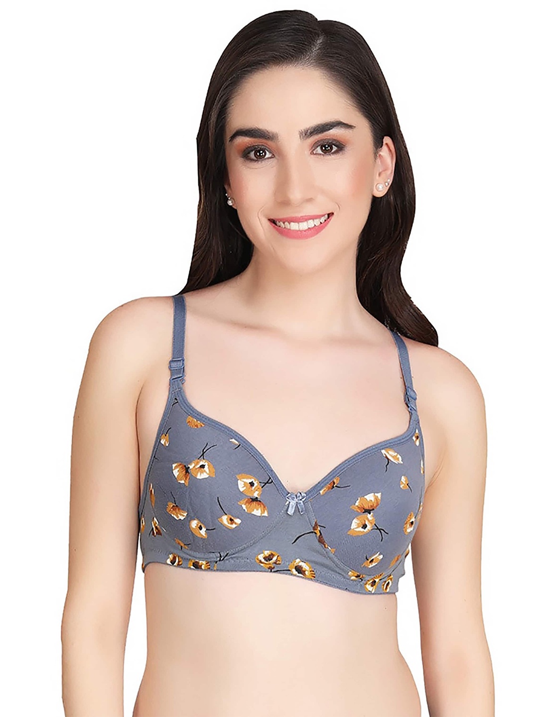

AROUSY Floral Printed Full Coverage Minimizer Bra - 360 Degree Support, Grey