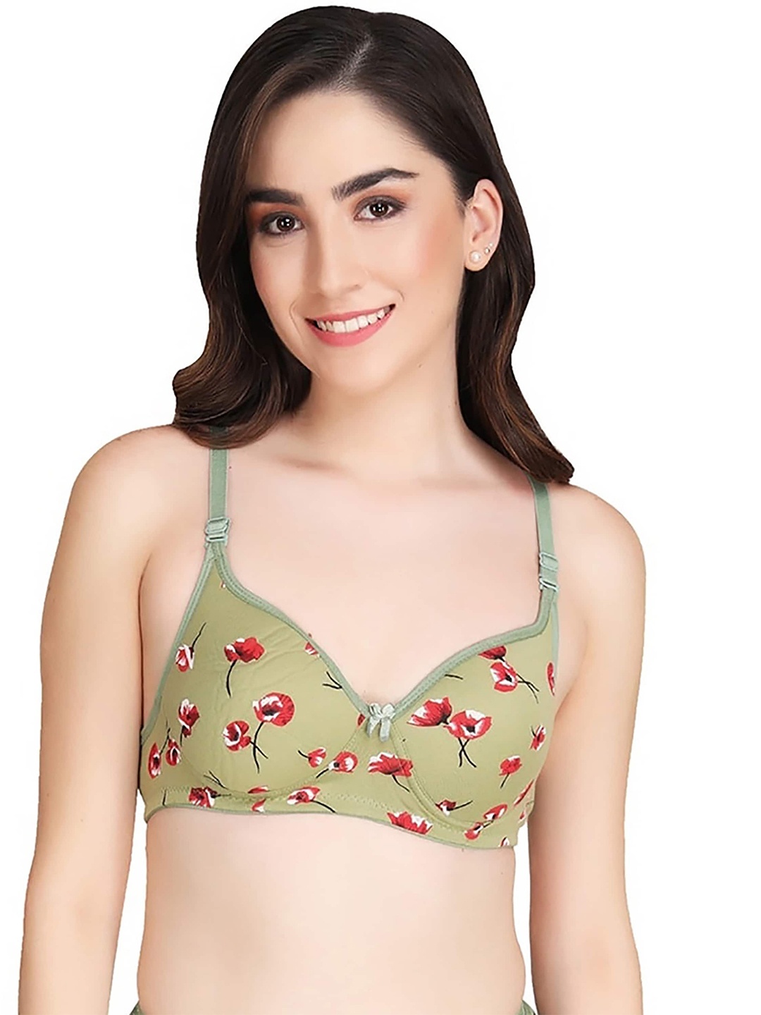 

AROUSY Floral Printed Lightly Padded Full Coverage Minimizer Bra With 360 Degree Support, Green