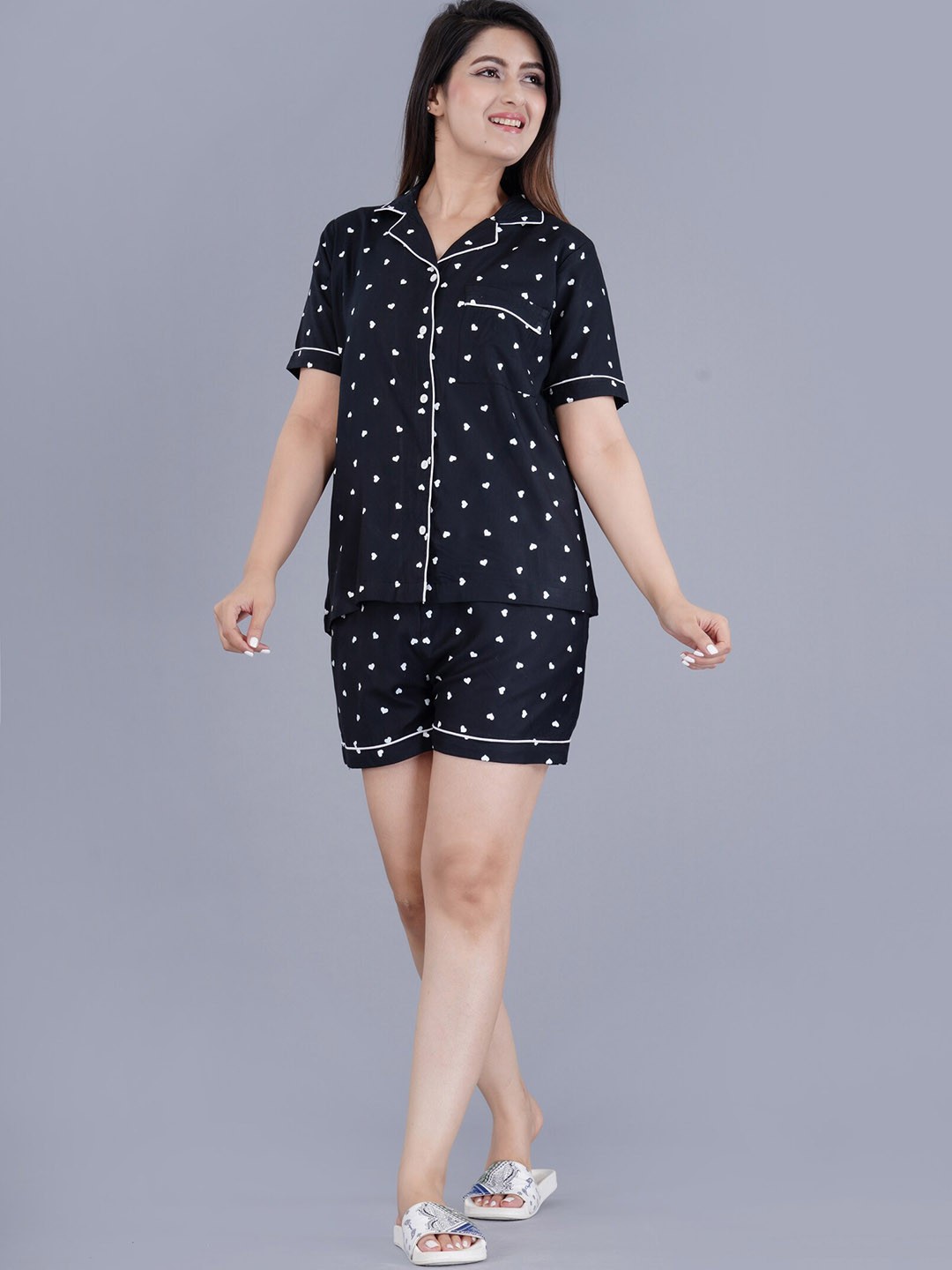 

TREND ME Conversational Printed Night Suit, Black