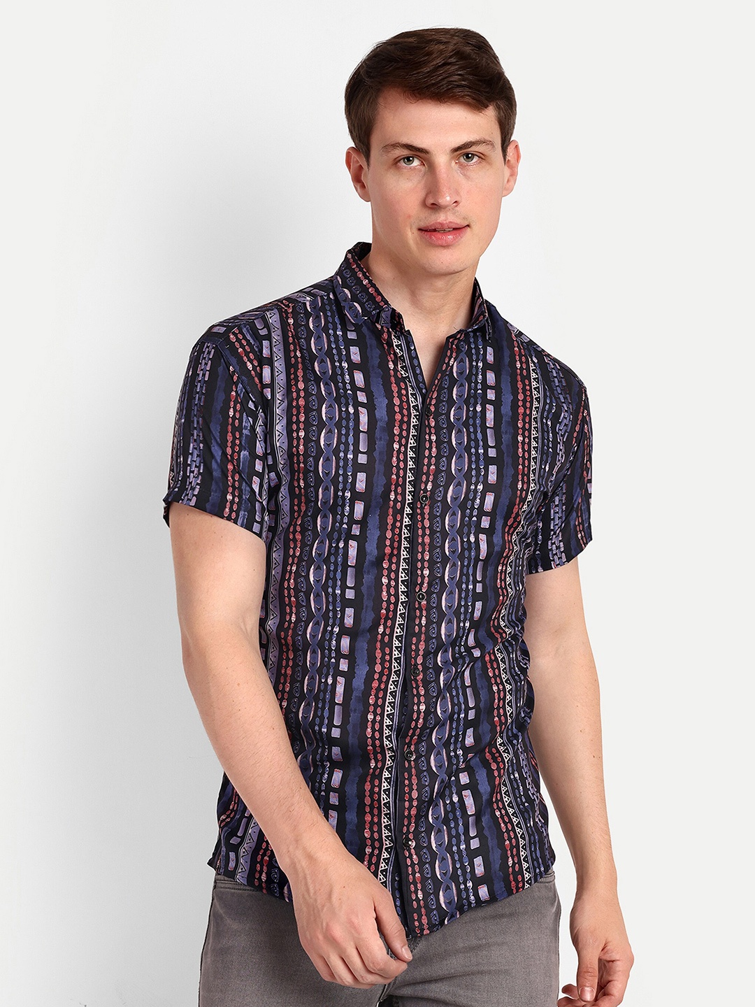 

COLORWINGS Comfort Abstract Printed Casual Shirt, Navy blue