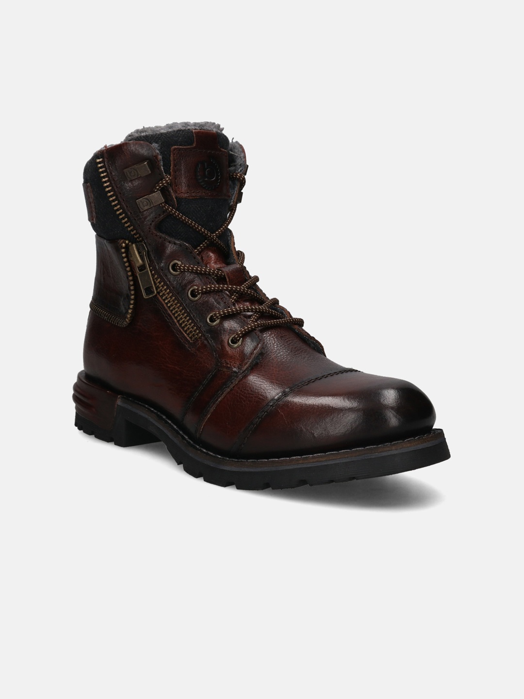 

Bugatti Men Sentra Faux Fur Trim Leather Mid-Top Regular Boots, Brown