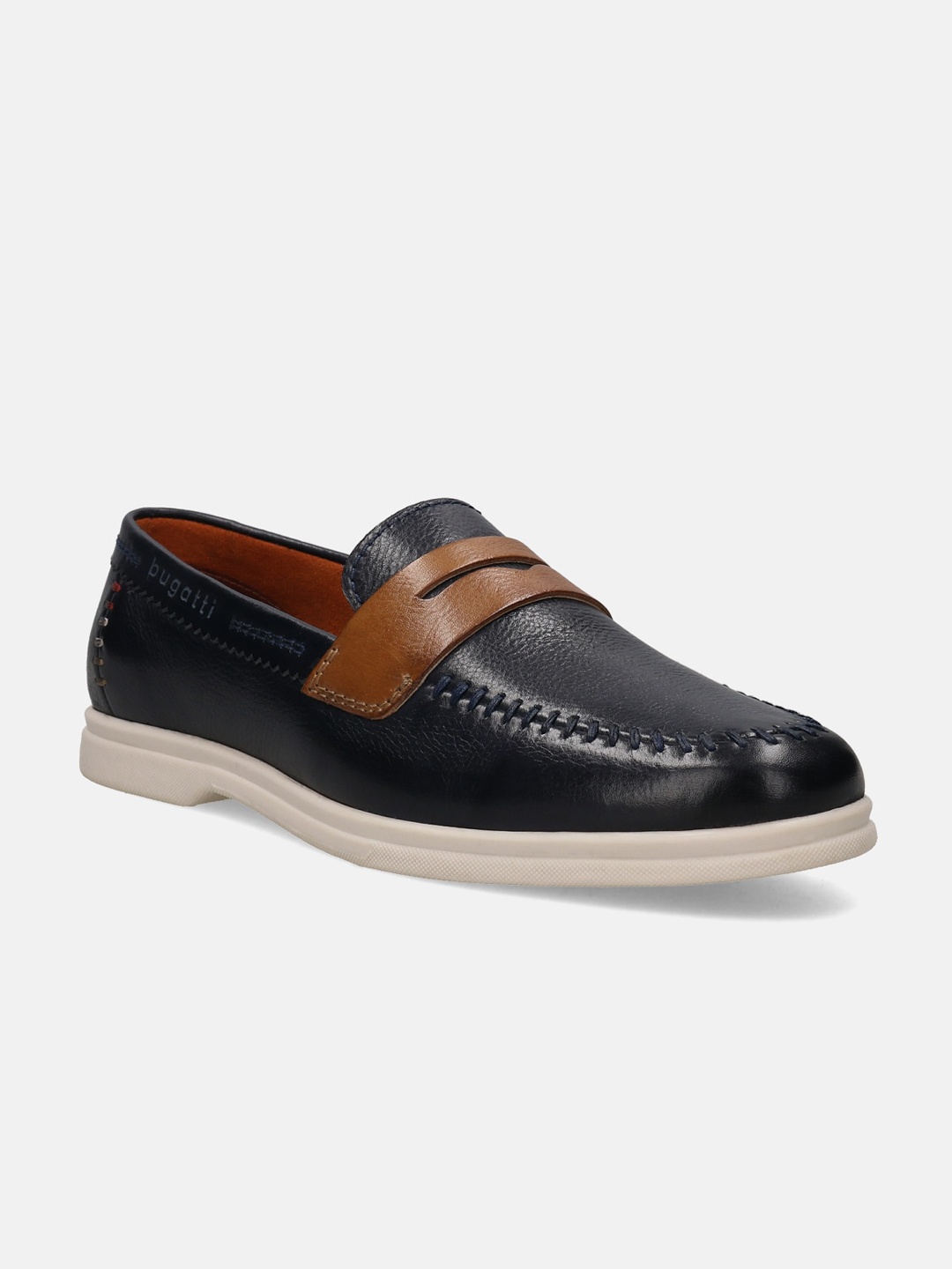 

Bugatti Men Sandiago Textured Leather Loafers, Navy blue