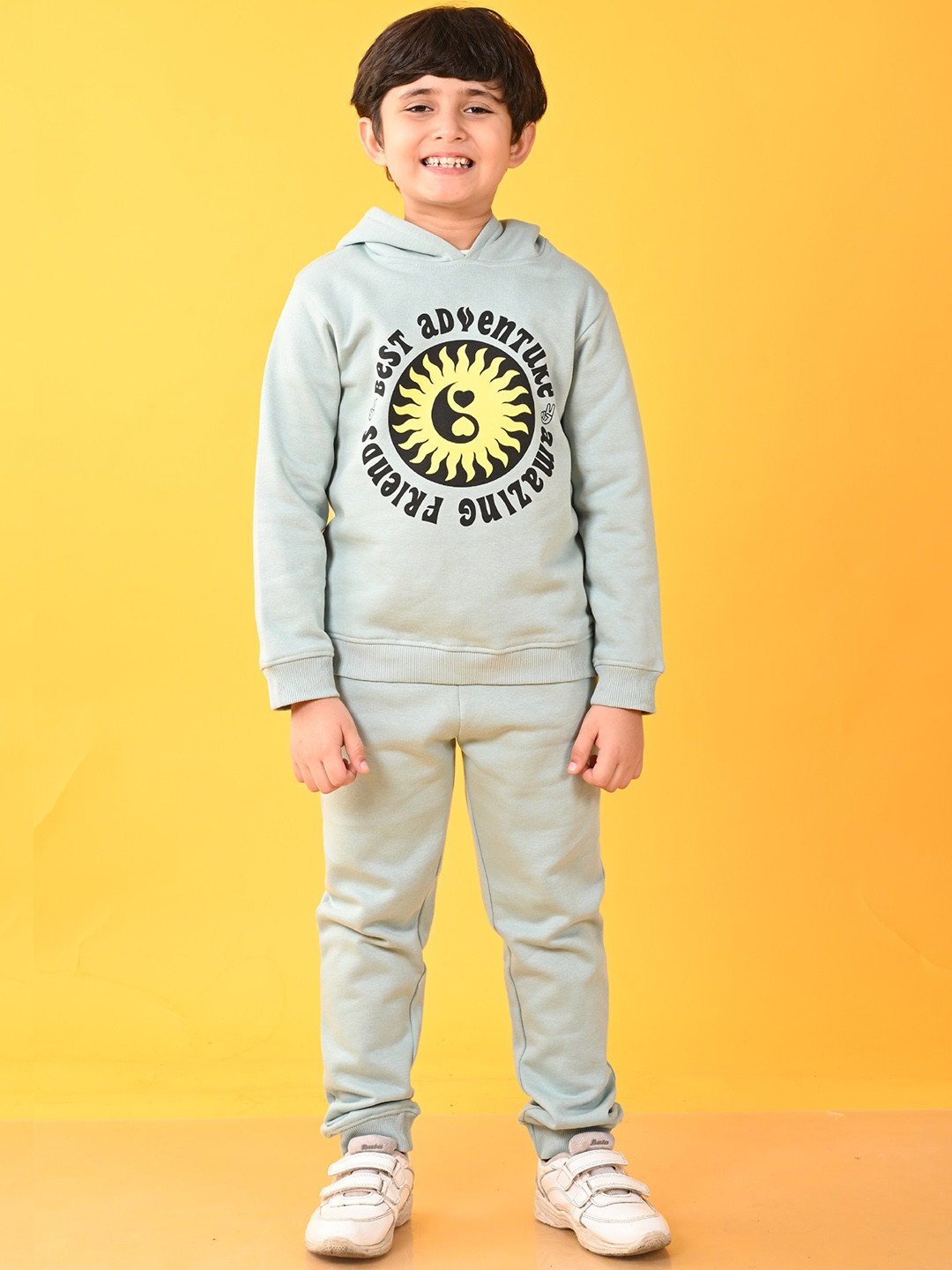 

Anthrilo Boys Typography Printed Fleece Sweatshirt With Jogger, Olive