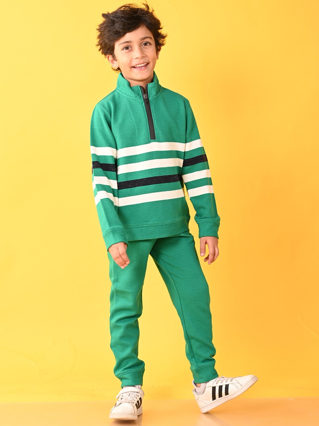 

Anthrilo Boys Striped High Neck Top with Trousers, Green