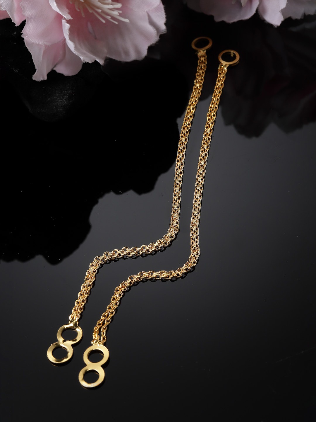 

Sanjog Gold-Plated Traditional Contemporary Drop Earrings Ear Chain Ear Cuff