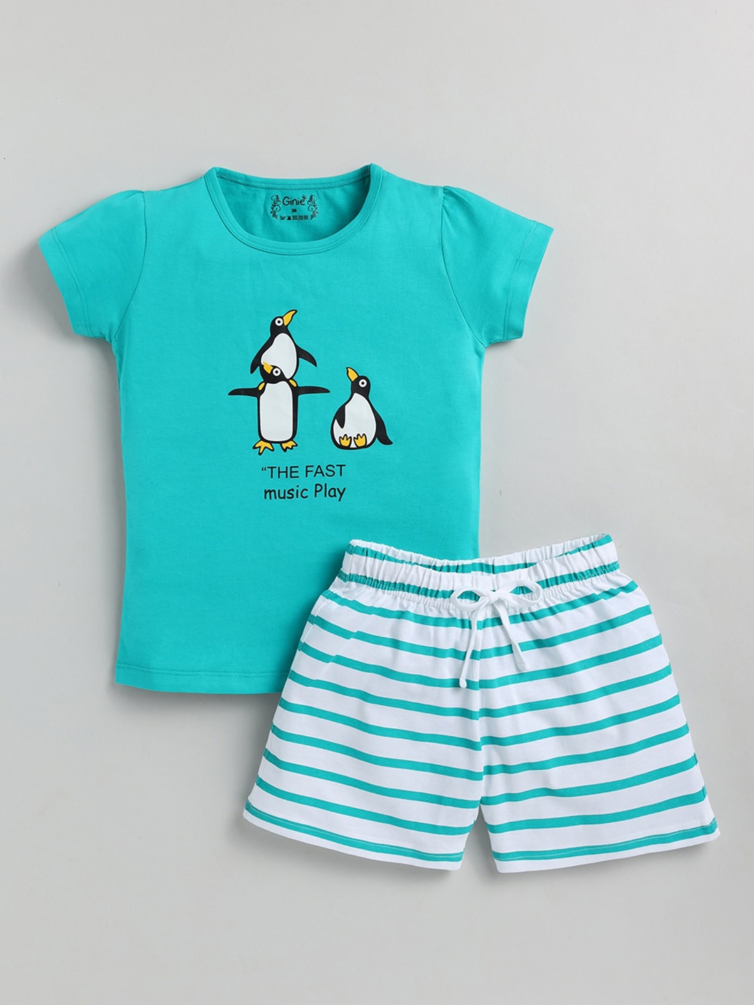 

Ginie Girls Conversational Printed T-shirt With Shorts, Green