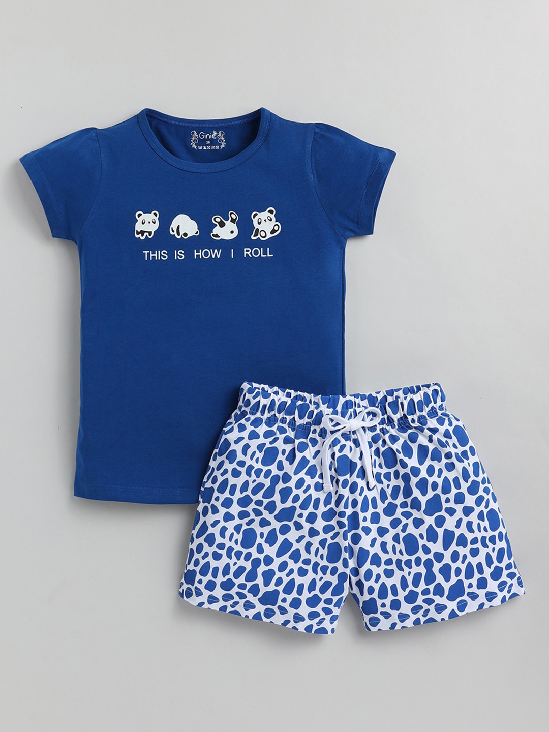 

Ginie Girls Printed Top with Shorts, Navy blue