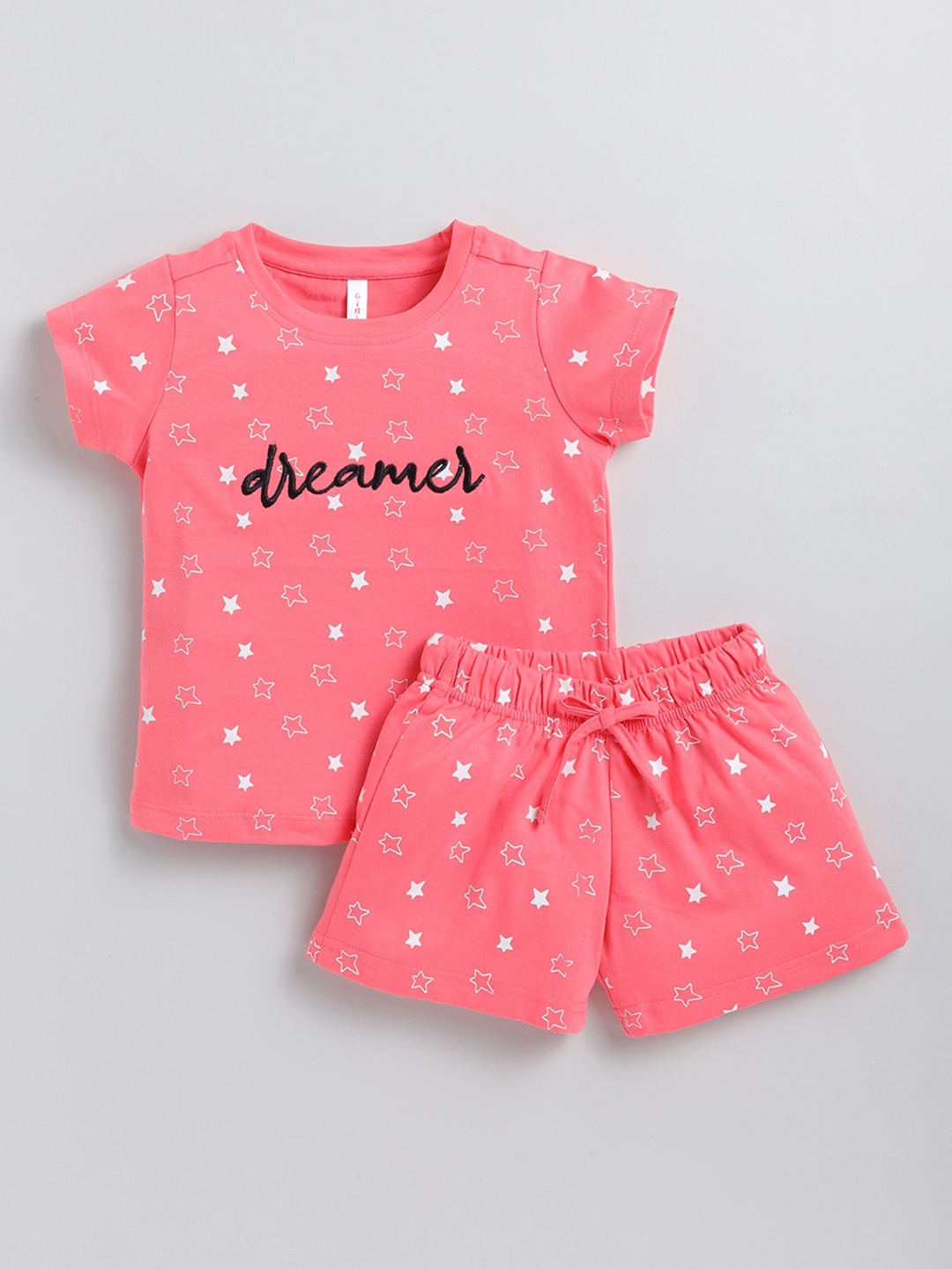 

Ginie Girls Typography Printed Top With Shorts, Peach