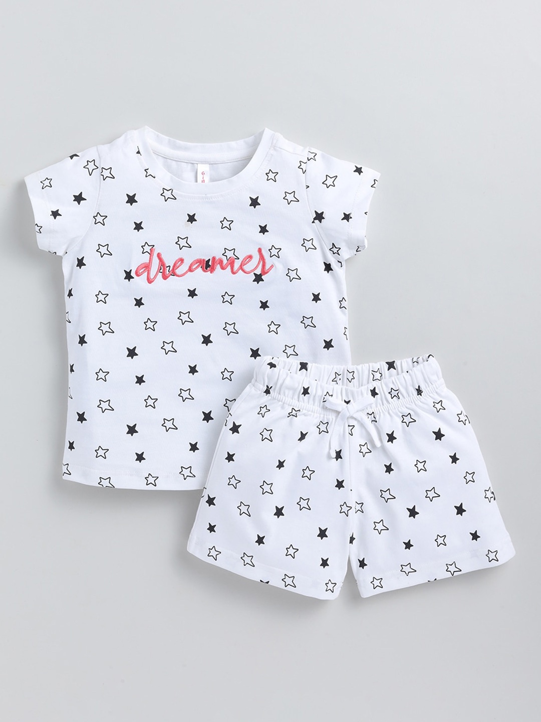 

Ginie Girls Conversational Printed T-shirt With Shorts, Off white