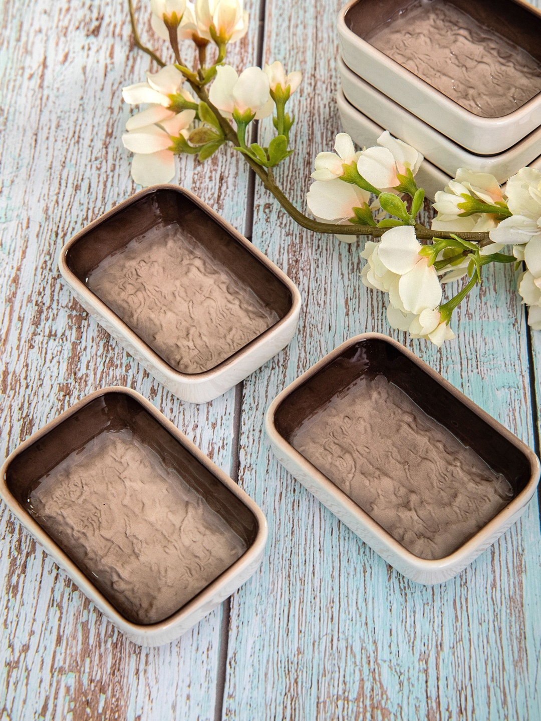 

White Gold Brown & White 6 Pieces Printed Porcelain Glossy Bowls 80ml