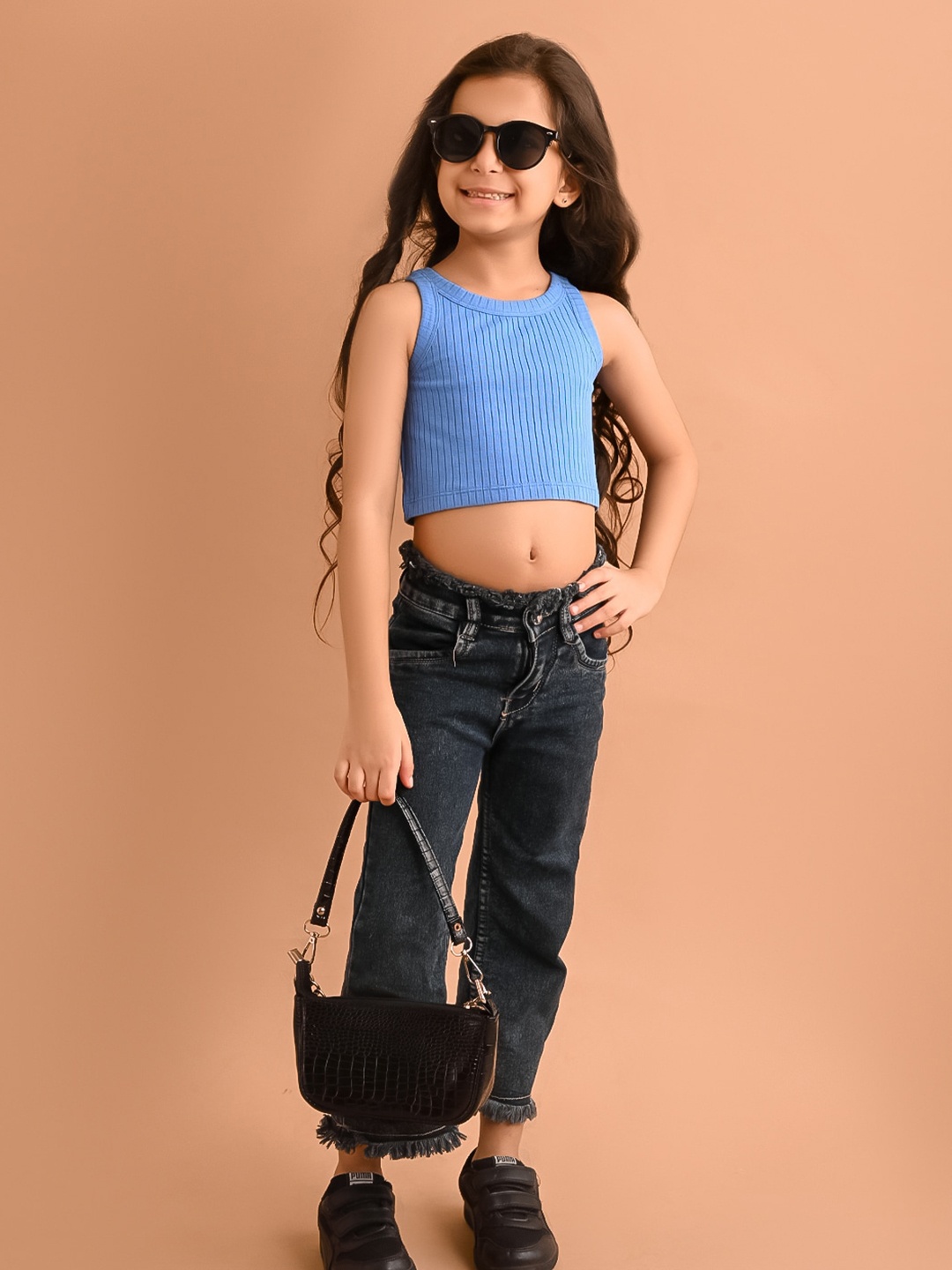 

LilPicks Girls Ribbed Sleeveless Fitted Crop Top, Blue