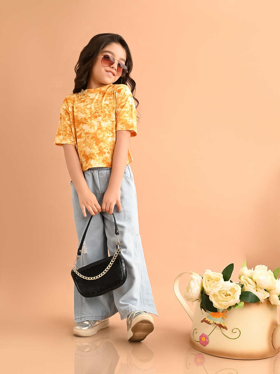 

LilPicks Girls Tie & Dyed Cotton Top, Yellow