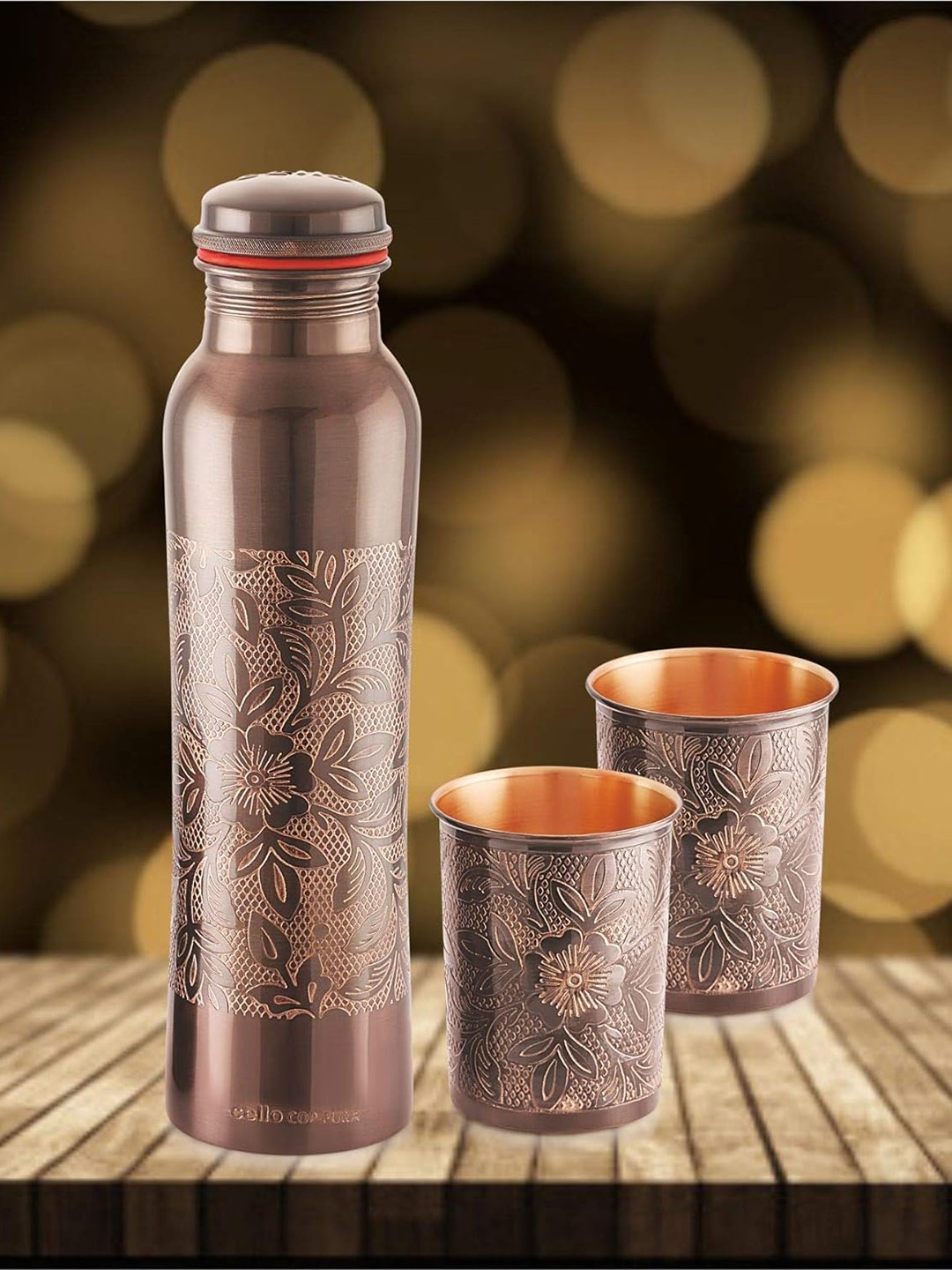 

Cello Vintage Brown 3 Pieces Water Bottle Gift Set, Copper