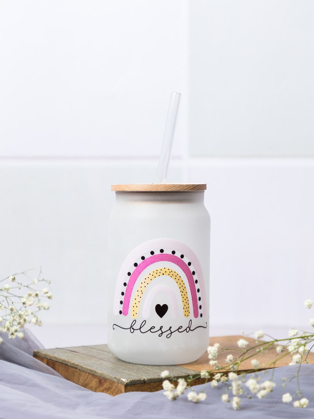 

1219 Avenue Transparent Frosted Can Printed Glass with Lid & Straw