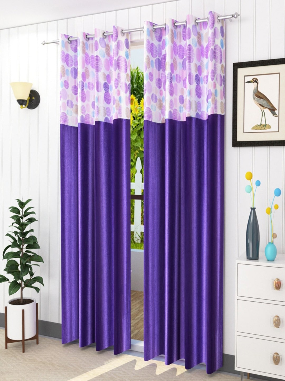 

Homefab India Purple & White 2 Pieces Geometric Long Door Curtains