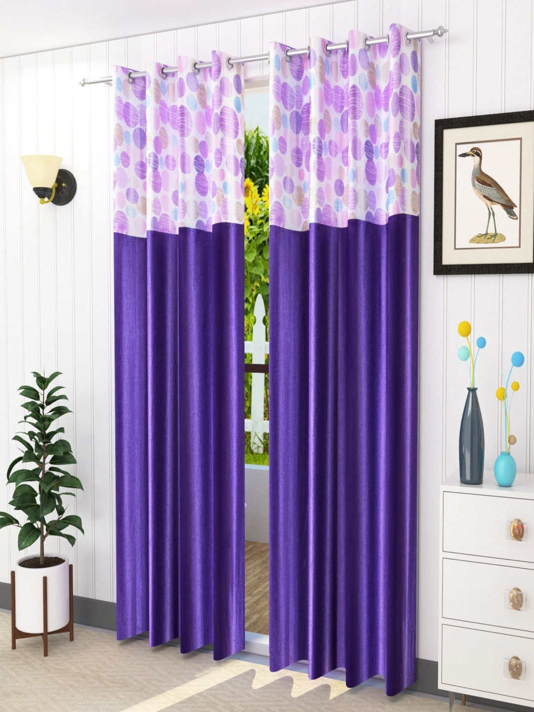 

Homefab India Purple & Purple 2 Pieces Geometric Door Curtains