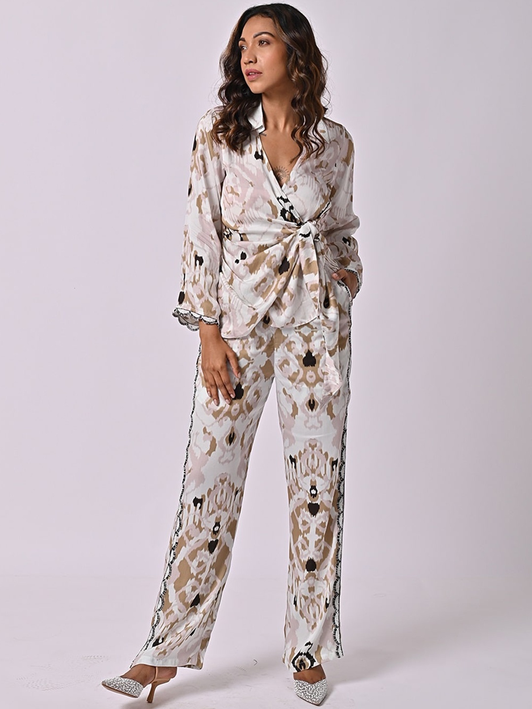 

MISSY Women Relaxed Straight Leg High-Rise Ethnic Motifs Printed Modal Trouser, White