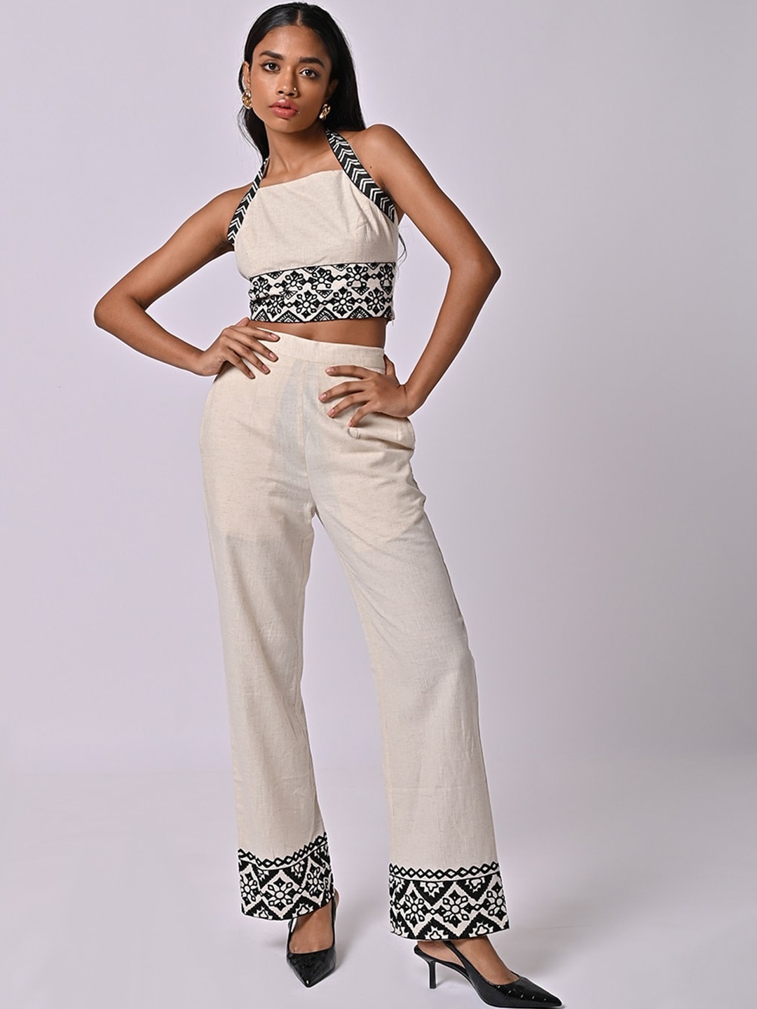 

MISSY Women Relaxed Straight Leg High-Rise Cotton Trouser, Beige