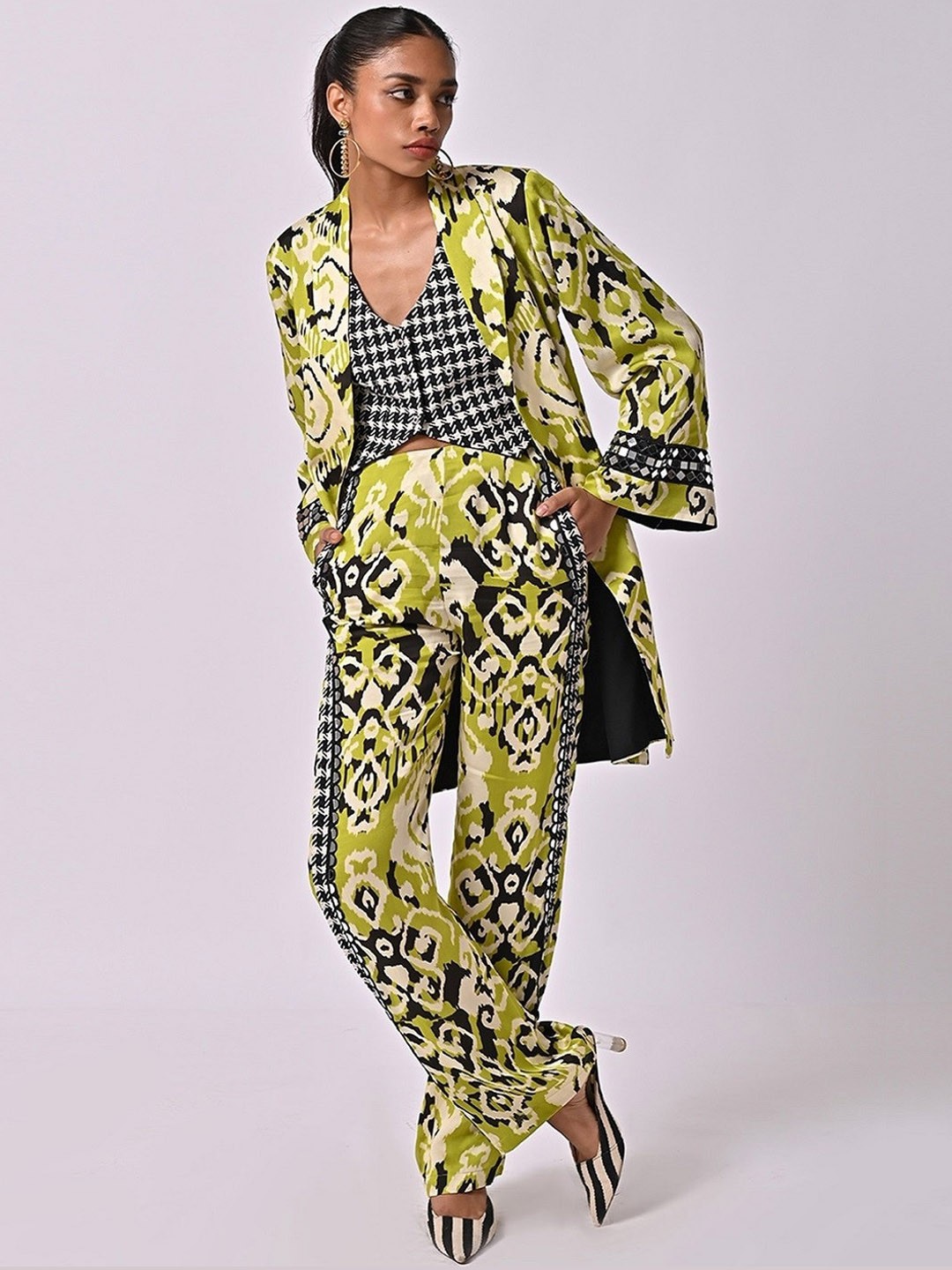 

MISSY Women Relaxed Straight Leg High-Rise Ethnic Motifs Printed Cotton Trouser, Green