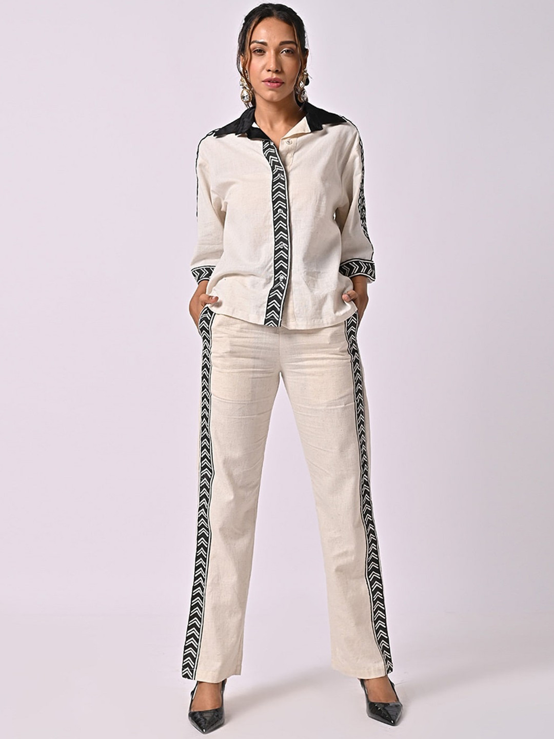 

MISSY Women Relaxed Straight Leg High-Rise Ethnic Motifs Printed Cotton Trouser, Beige