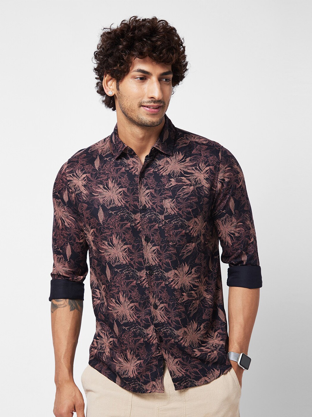 

VASTRADO Floral Printed Cotton Casual Shirt, Black