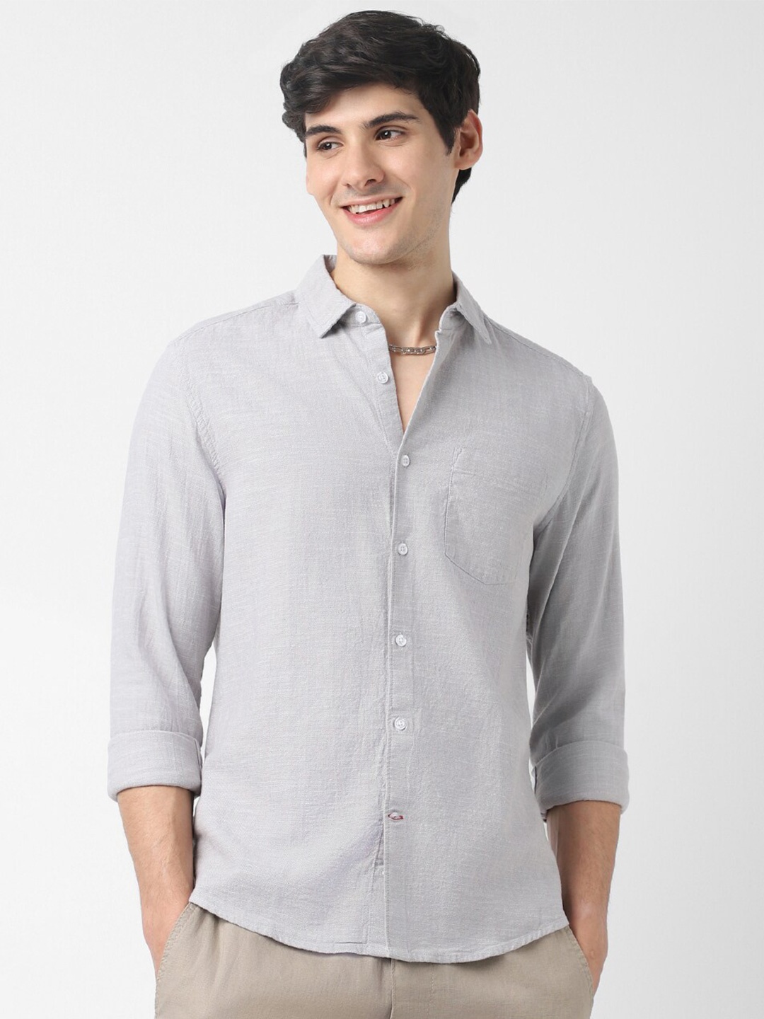

VASTRADO Textured Opaque Cotton Casual Shirt, Grey