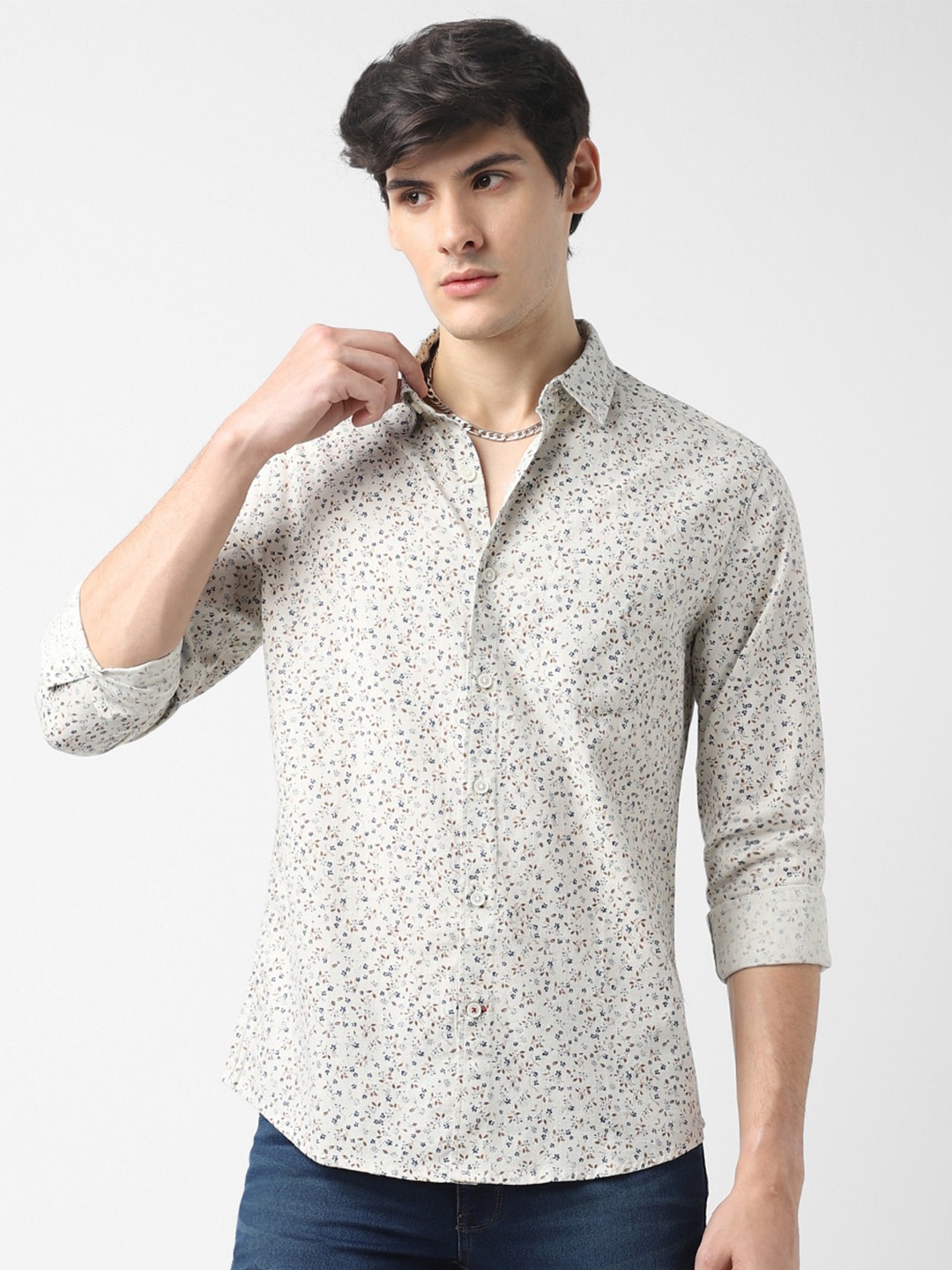 

VASTRADO Floral Printed Cotton Casual Shirt, Off white