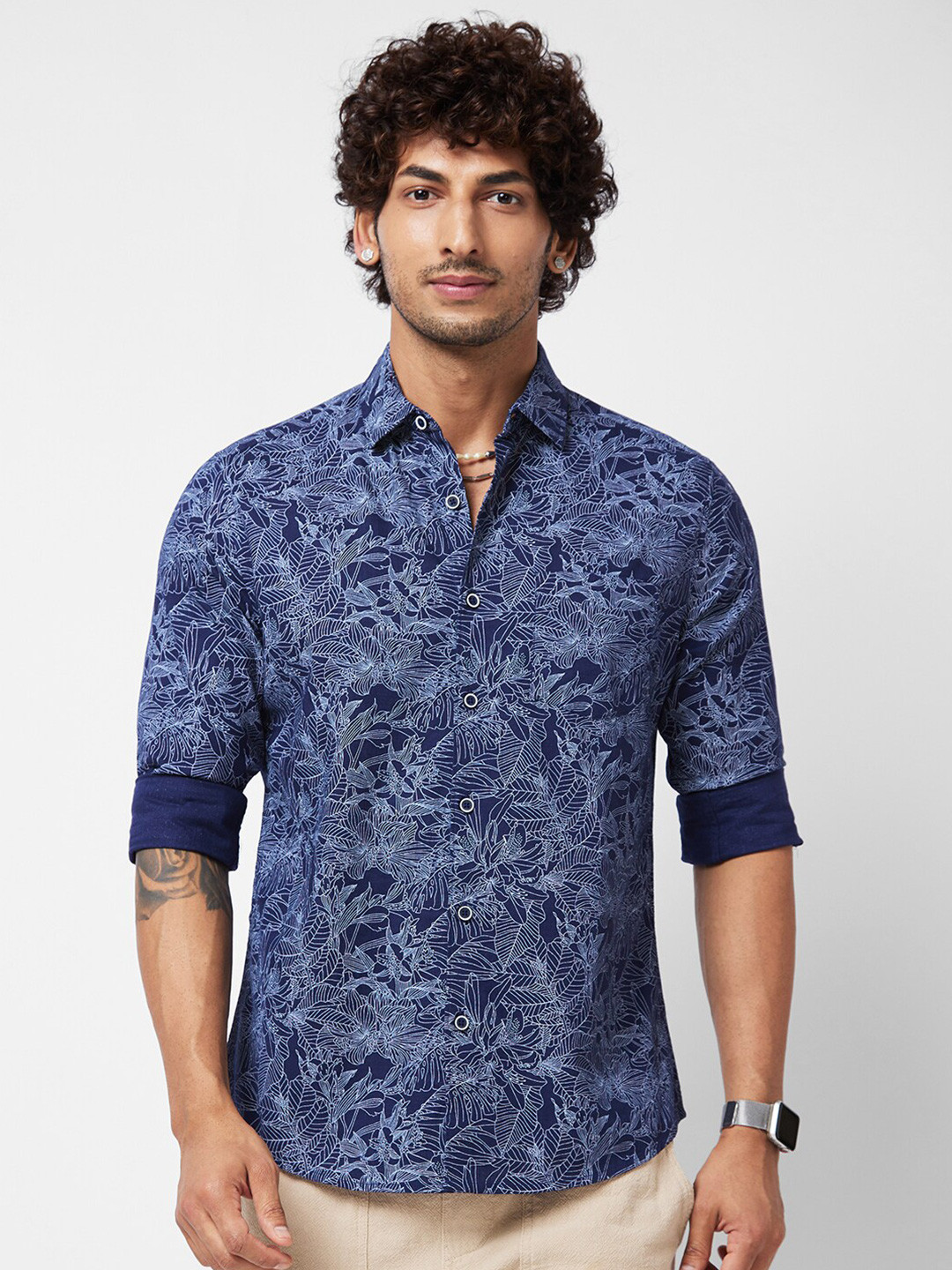 

VASTRADO Floral Printed Cotton Casual Shirt, Navy blue