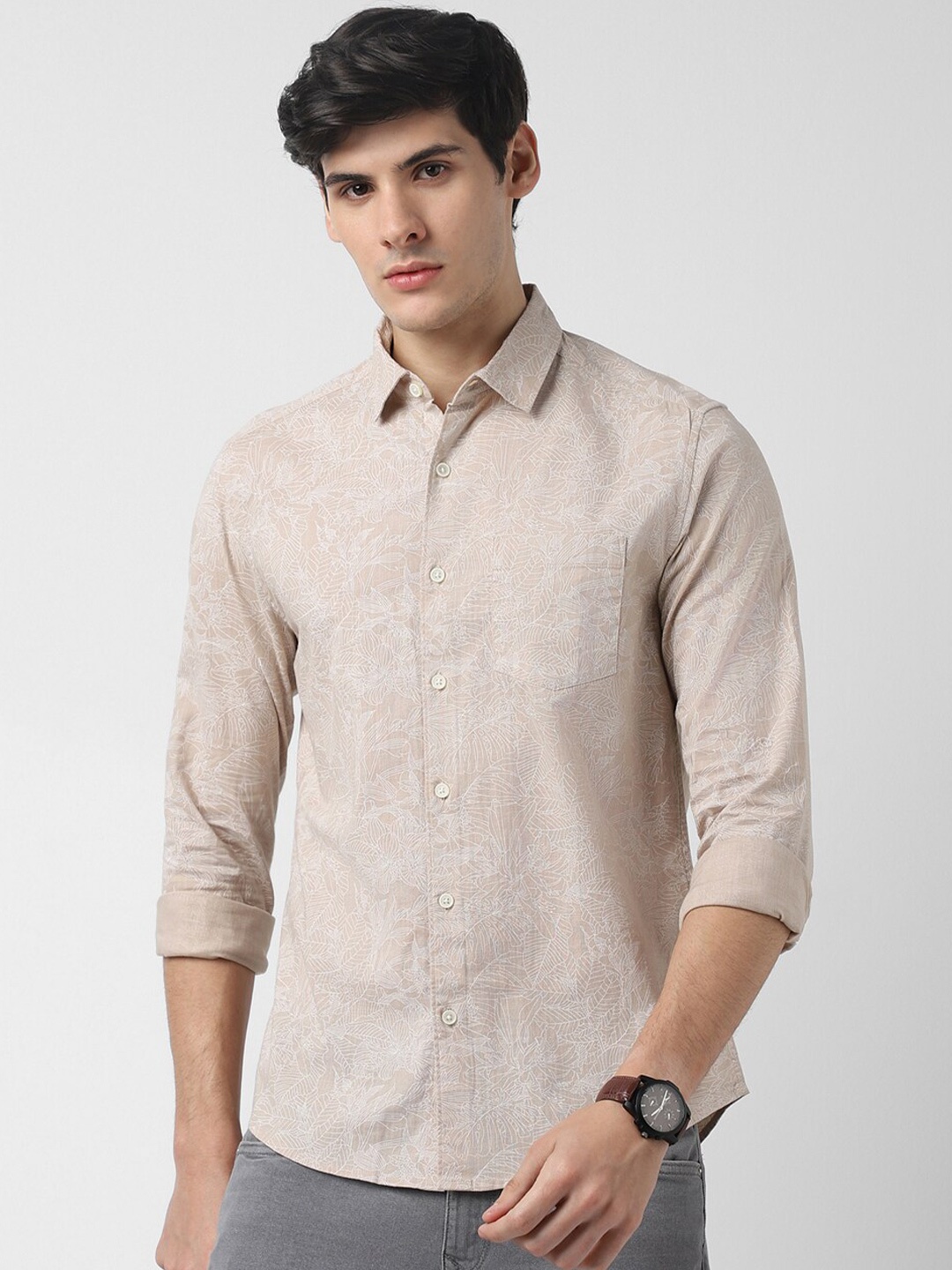 

VASTRADO Floral Printed Cotton Casual Shirt, Beige