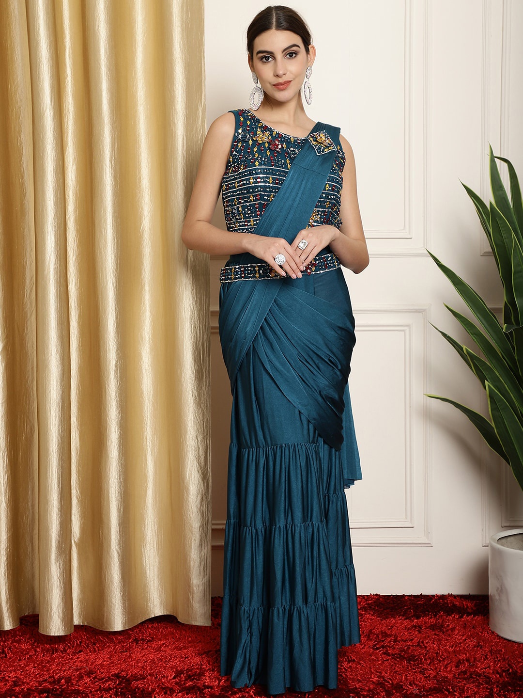 

Mitera Blue Embroidered Ready to Wear Saree