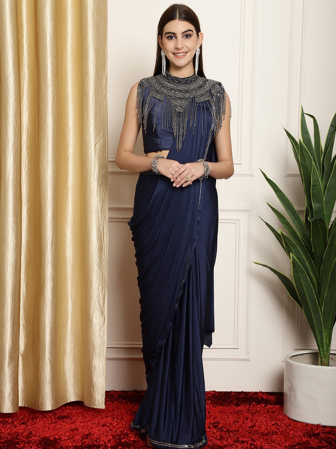 

Mitera Navy Blue Ready to Wear Saree