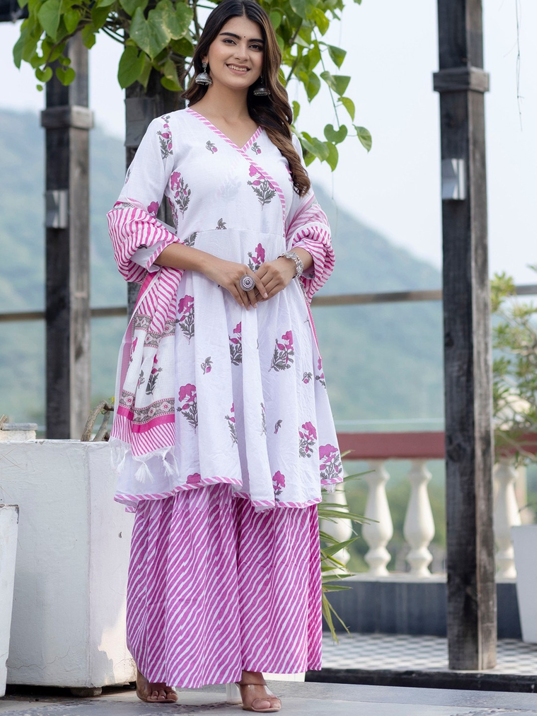 

KALINI Floral Printed A Line Kurta With Palazzos & Dupatta, White