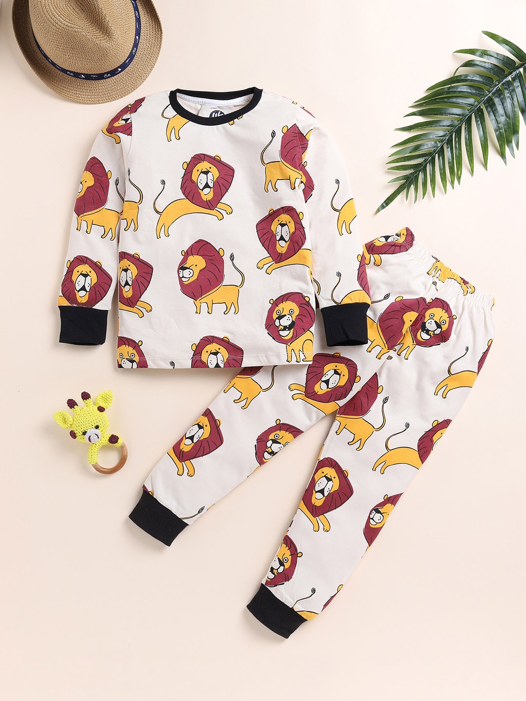 

YK Boys Converational Printed Night suit, Cream