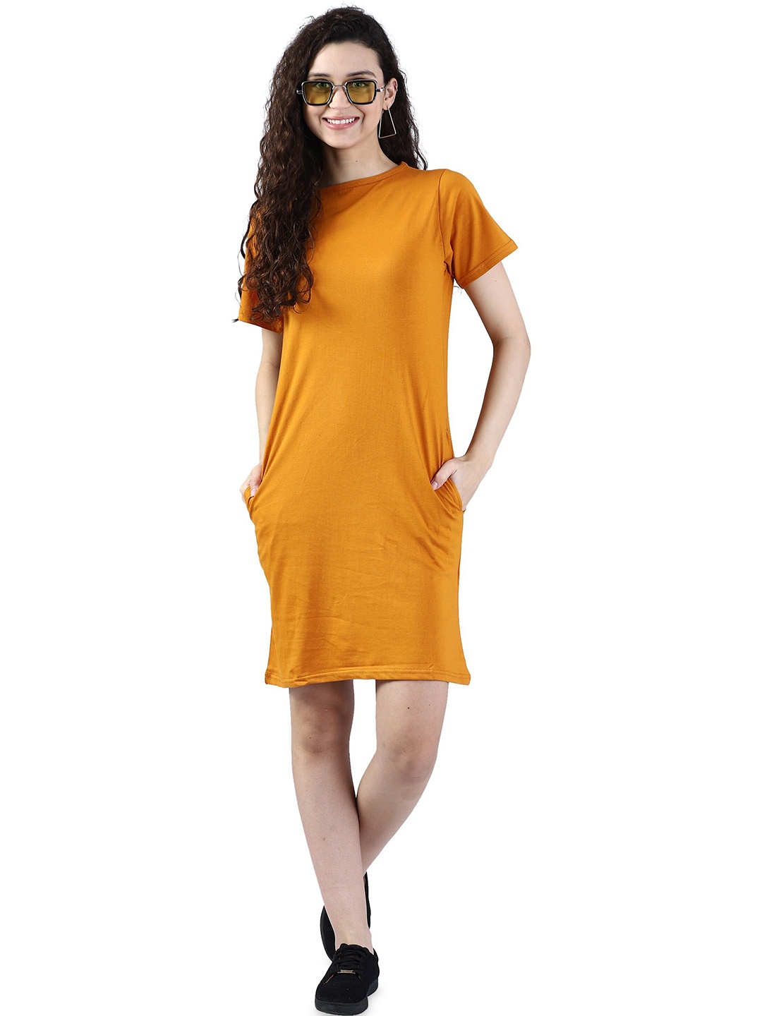 

BROADSTAR Women Mustard Yellow Pockets T-shirt