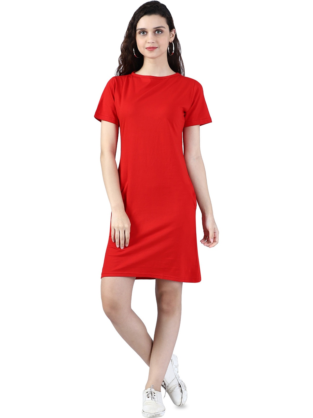 

BROADSTAR Boat Neck Pure Cotton T-Shirt Dress, Red