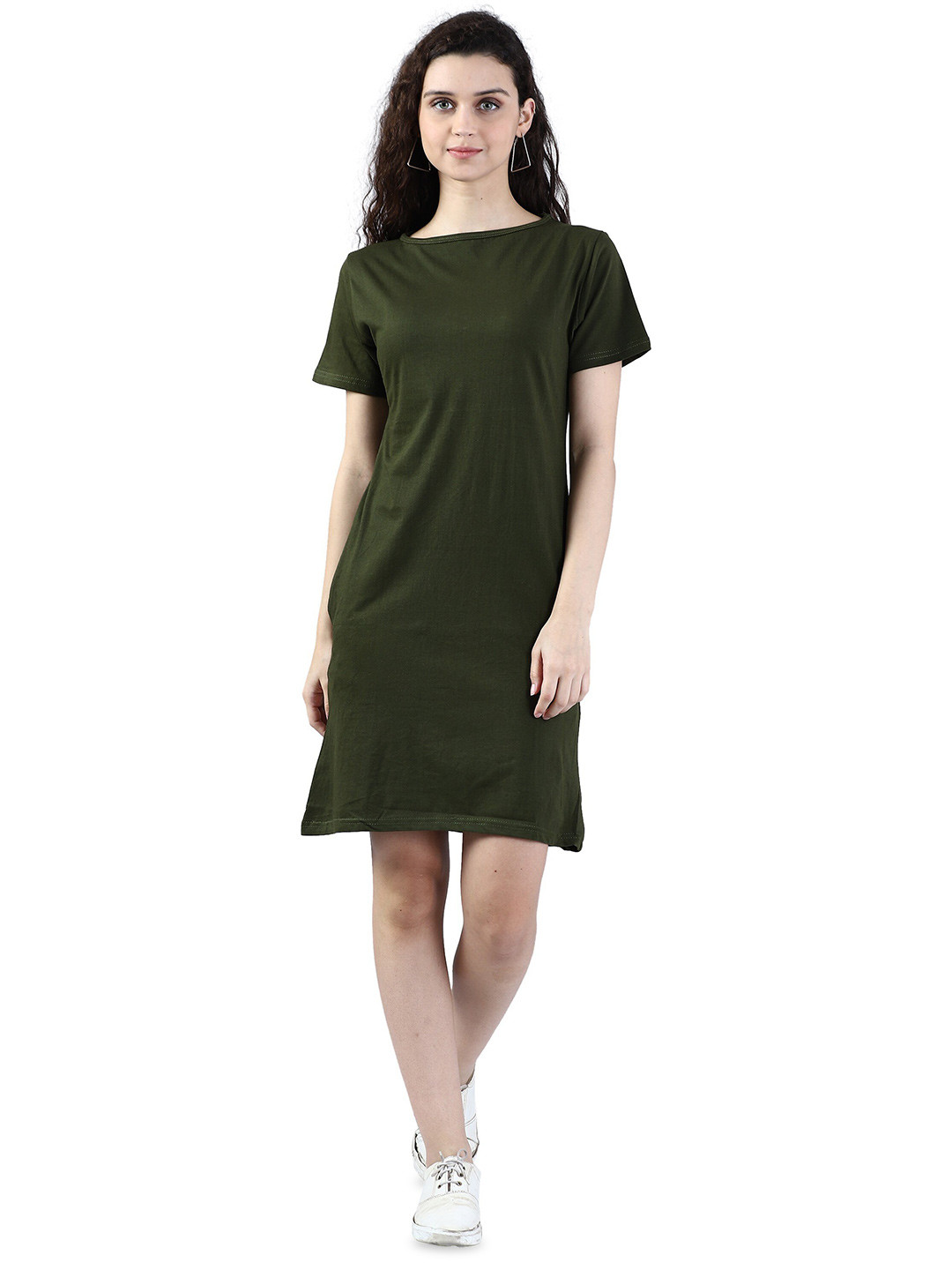 

BROADSTAR Boat Neck Pure Cotton T-Shirt Dress, Green