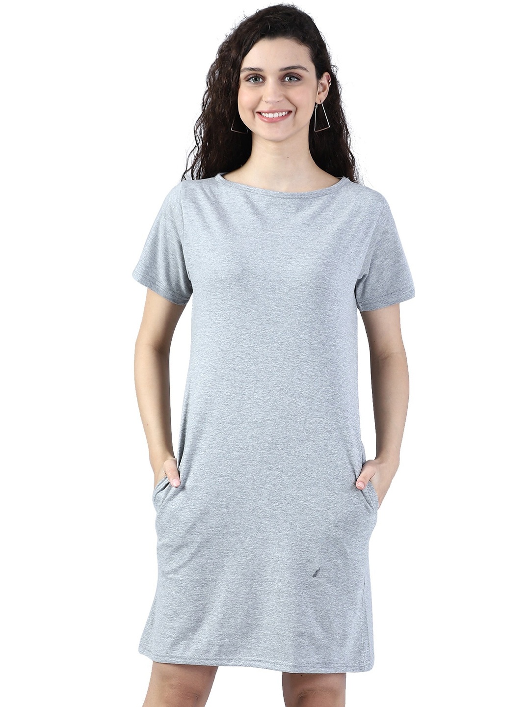 

BROADSTAR Women Grey Pockets T-shirt