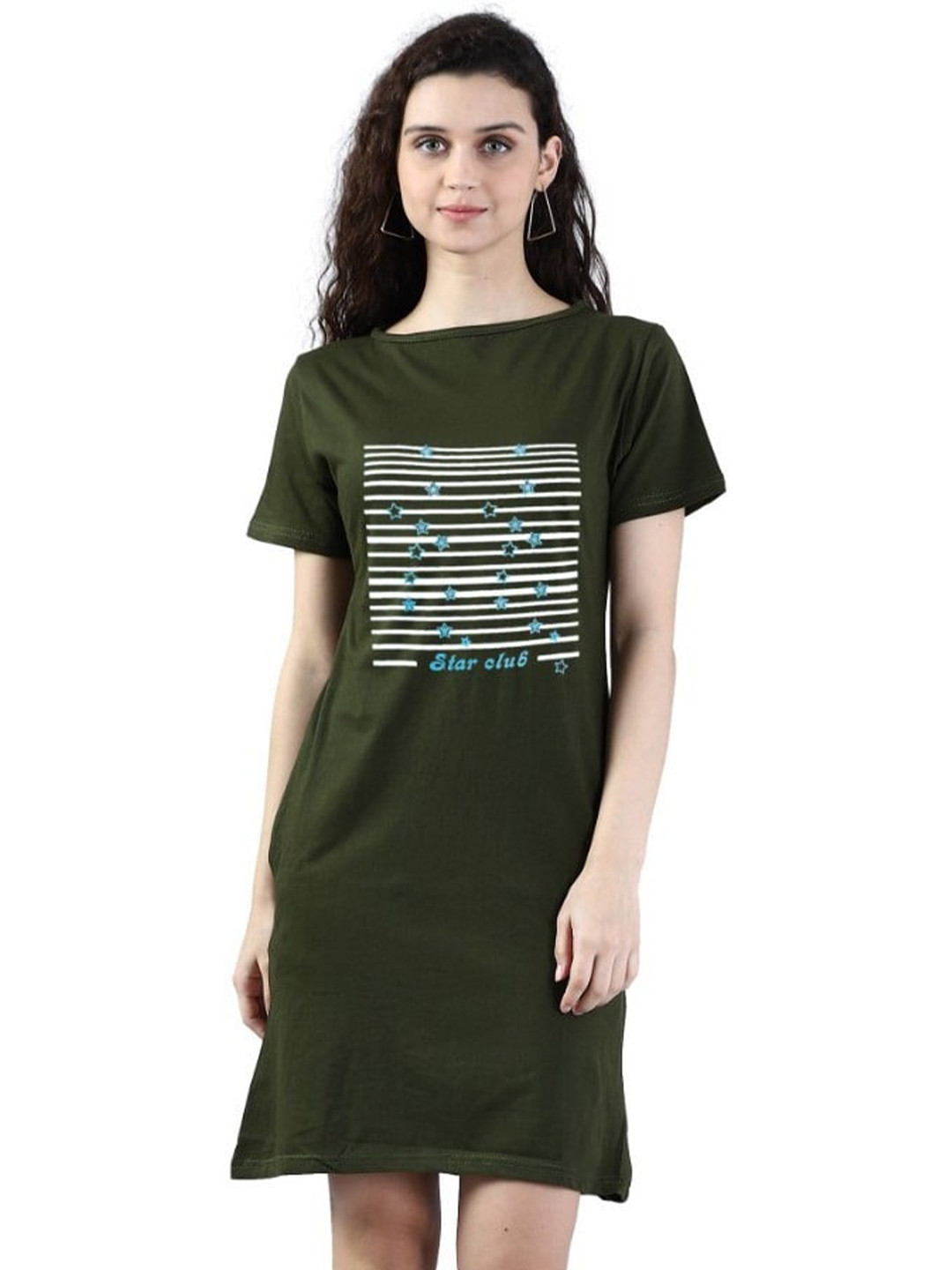 

Next One Typography Printed Knitted Pure Cotton T-shirt Dress, Olive