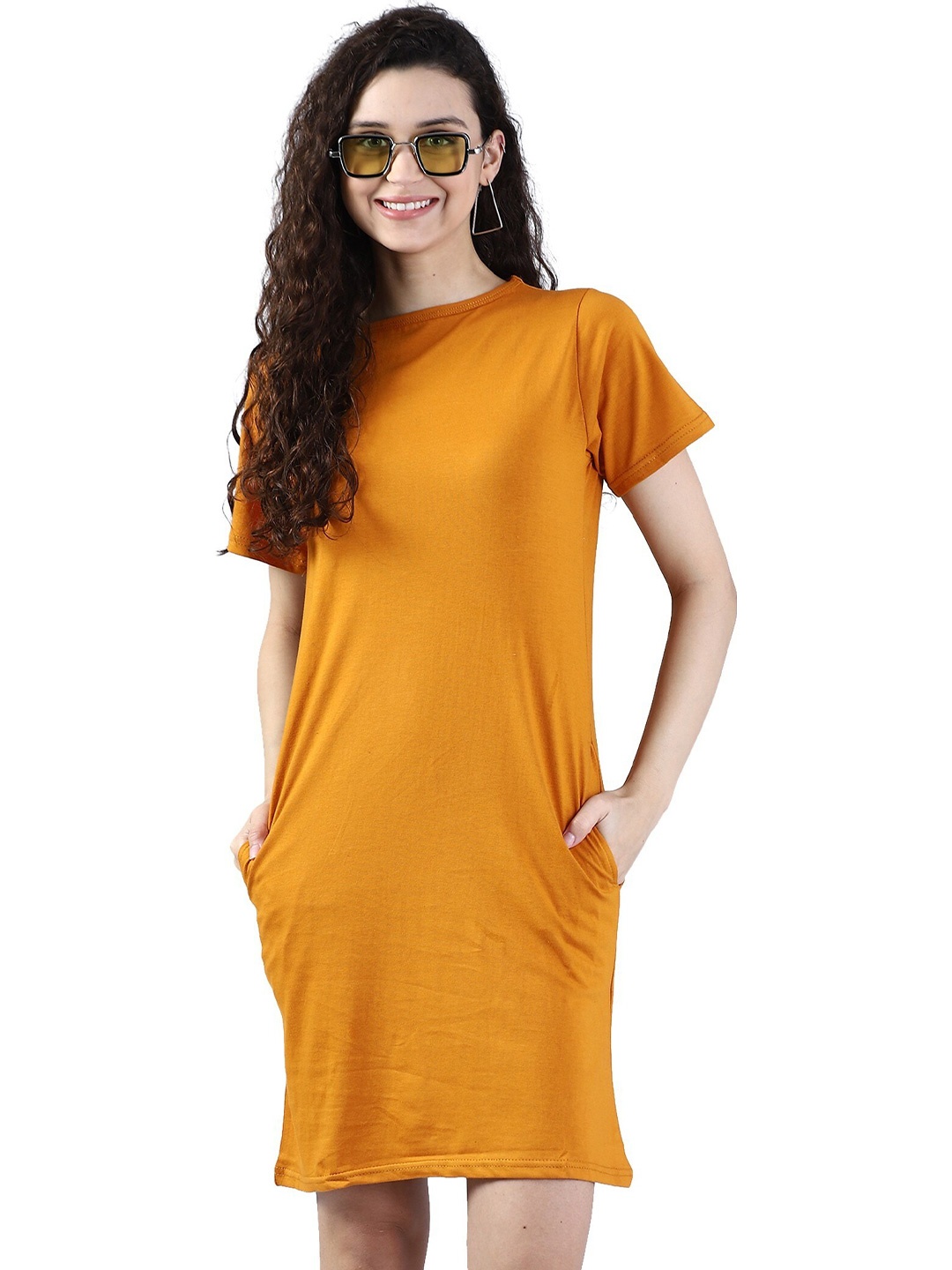 

Next One Women Mustard Yellow Pockets T-shirt