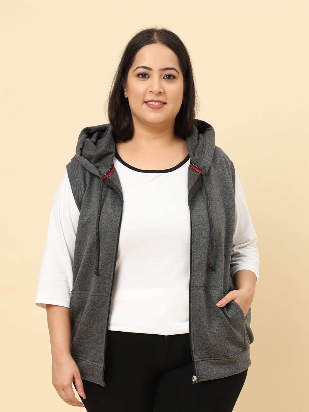 

UnaOne Plus Size Hooded Sleeveless Sweatshirt, Grey melange