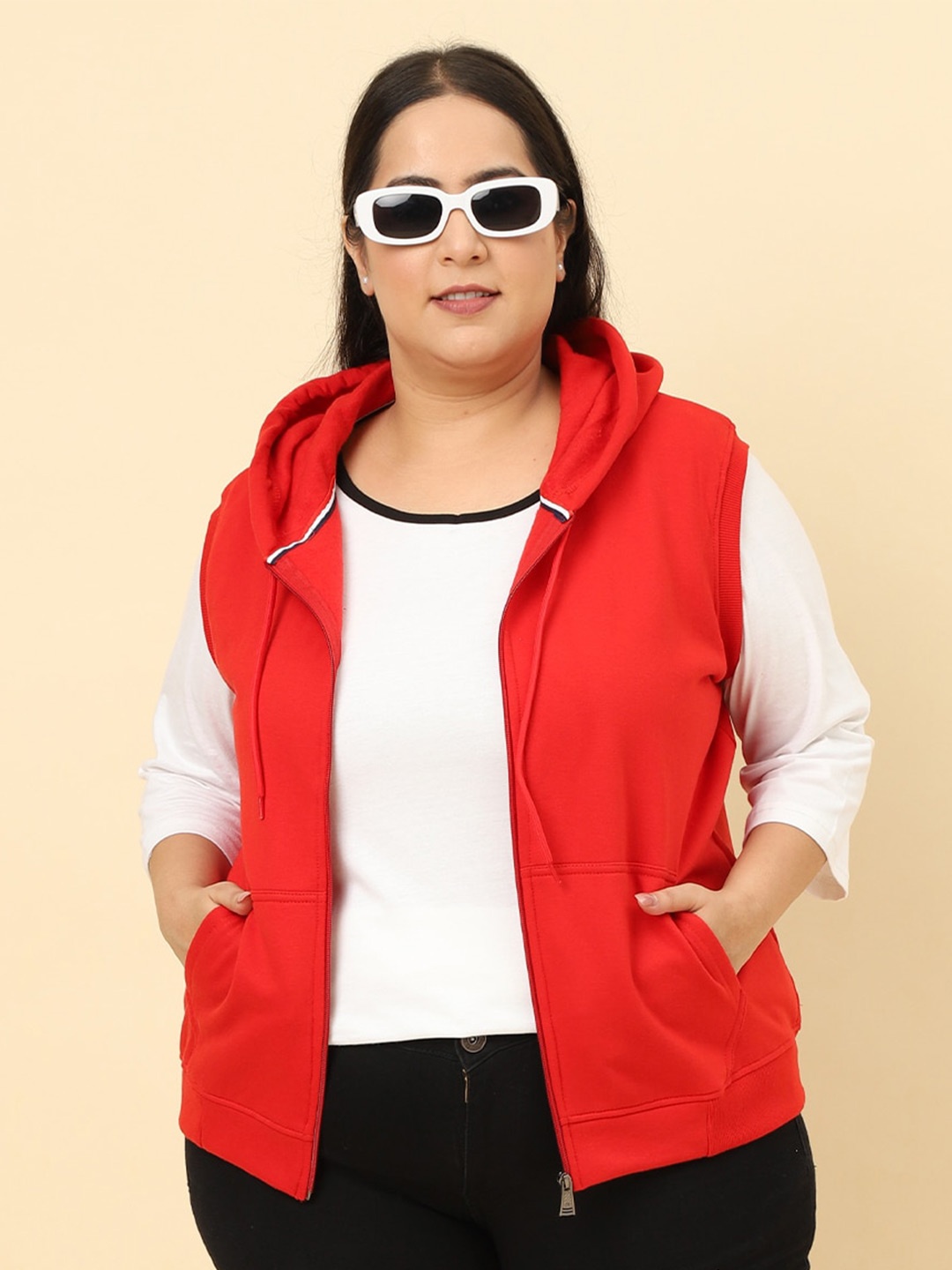 

UnaOne Plus Size Hooded Sleeveless Sweatshirt, Red