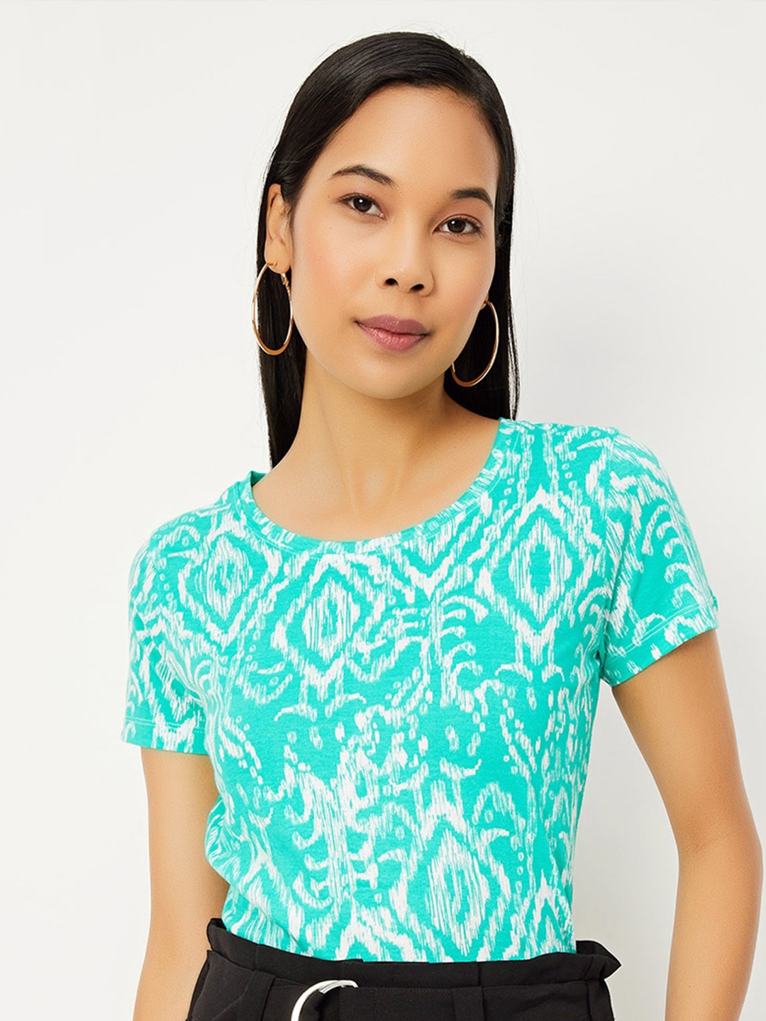 

max Printed Round Neck Pure Cotton T-shirt, Green