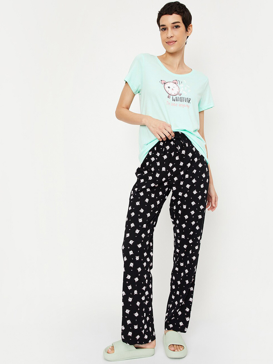 

max Graphic Printed Pure Cotton Night suit, Blue