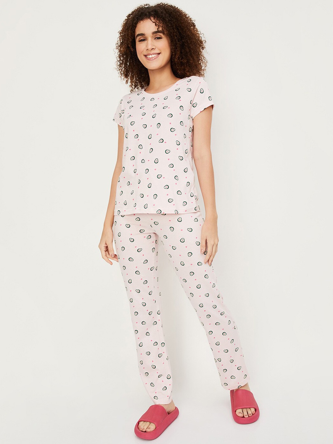 

max Conversational Printed Pure Cotton Night suit, Pink