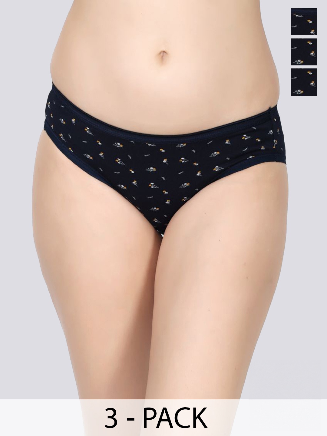 

Innocence Pack Of 3 Printed Bikini Briefs, Navy blue