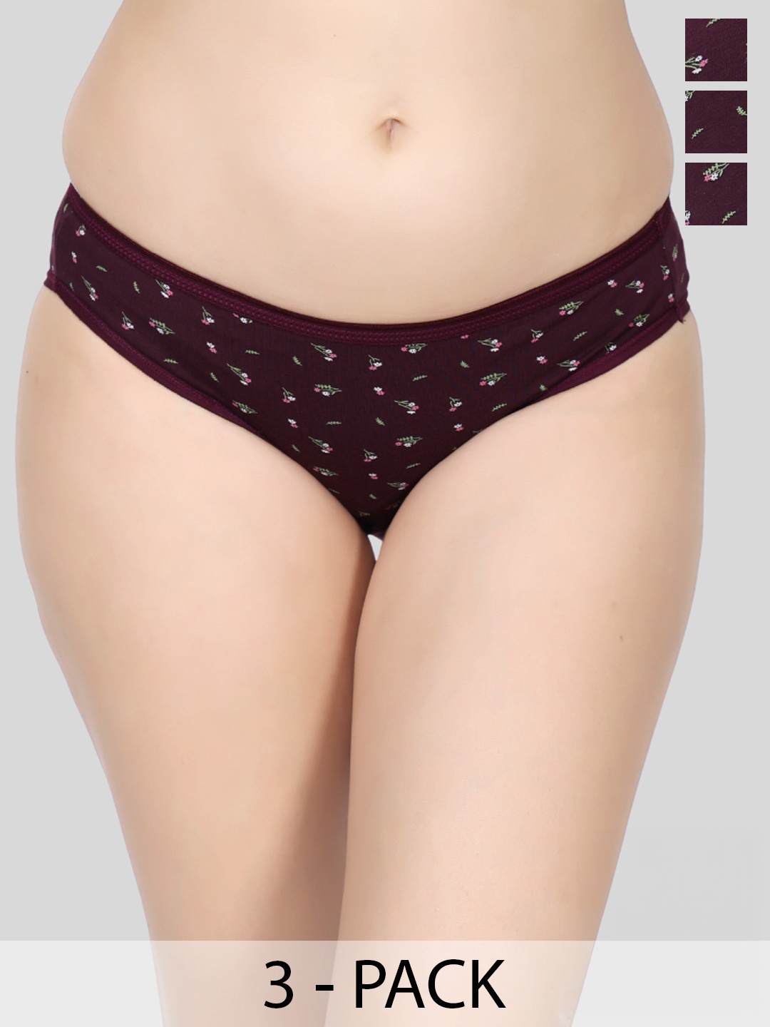 

Innocence Pack Of 3 Printed Bikini Briefs, Maroon