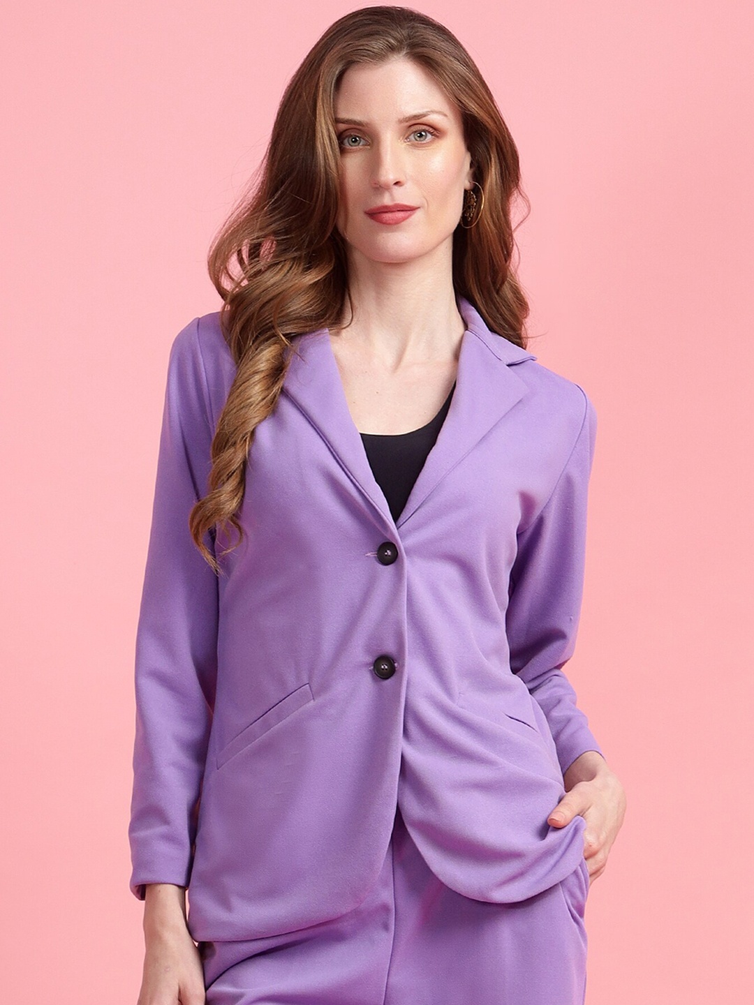 

Golden Kite Notched Lapel Collar Long Sleeved Single-Breasted Blazers, Lavender